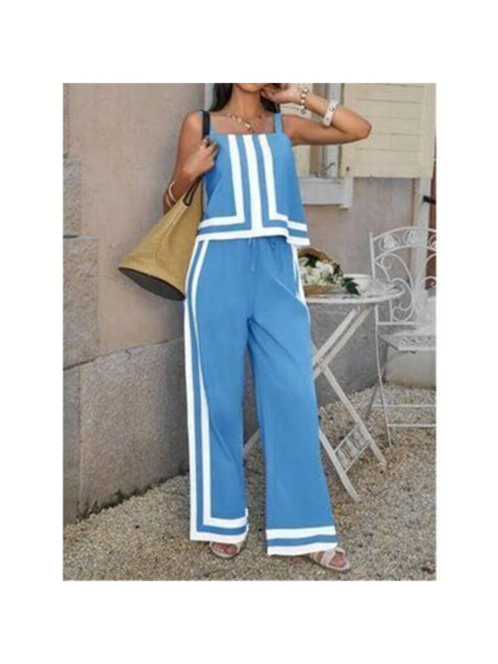 Women's 2 Piece Lounge Set Summer Casual Color Block Set - Picture 5 of 5